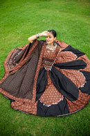Traditional Ajrakh Print Navratri Lehenga Choli with Dupatta – Brown & Black
