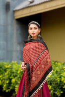 Rajwadi Maroon & Black Printed Cotton Navratri Lehenga Choli with Dupatta