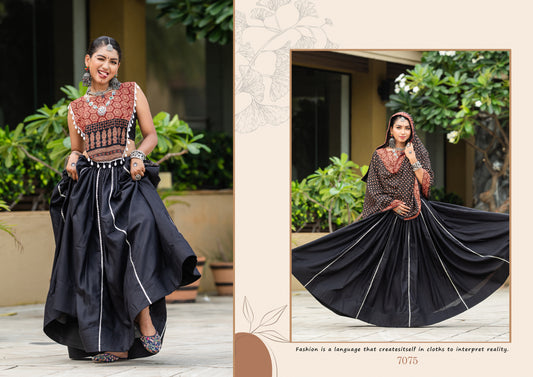Rajwadi Black Printed Cotton Navratri Chaniya Choli