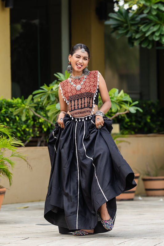 Rajwadi Black Printed Cotton Navratri Chaniya Choli