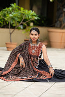 Elegant Ajrakh Print Black & Maroon Navratri Chaniya Choli Set