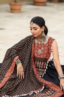 Elegant Ajrakh Print Black & Maroon Navratri Chaniya Choli Set
