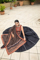 Elegant Ajrakh Print Black & Maroon Navratri Chaniya Choli Set