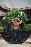 Elegant Ajrakh Print Black & Maroon Navratri Chaniya Choli Set