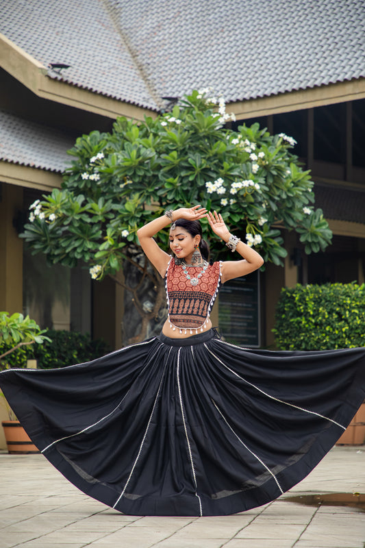 Elegant Ajrakh Print Black & Maroon Navratri Chaniya Choli Set