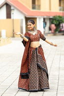 Rust Brown & Black Ajrakh Print Navratri Chaniya Choli – Traditional Ethnic Festival Wear