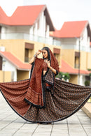Rust Brown & Black Ajrakh Print Navratri Chaniya Choli – Traditional Ethnic Festival Wear