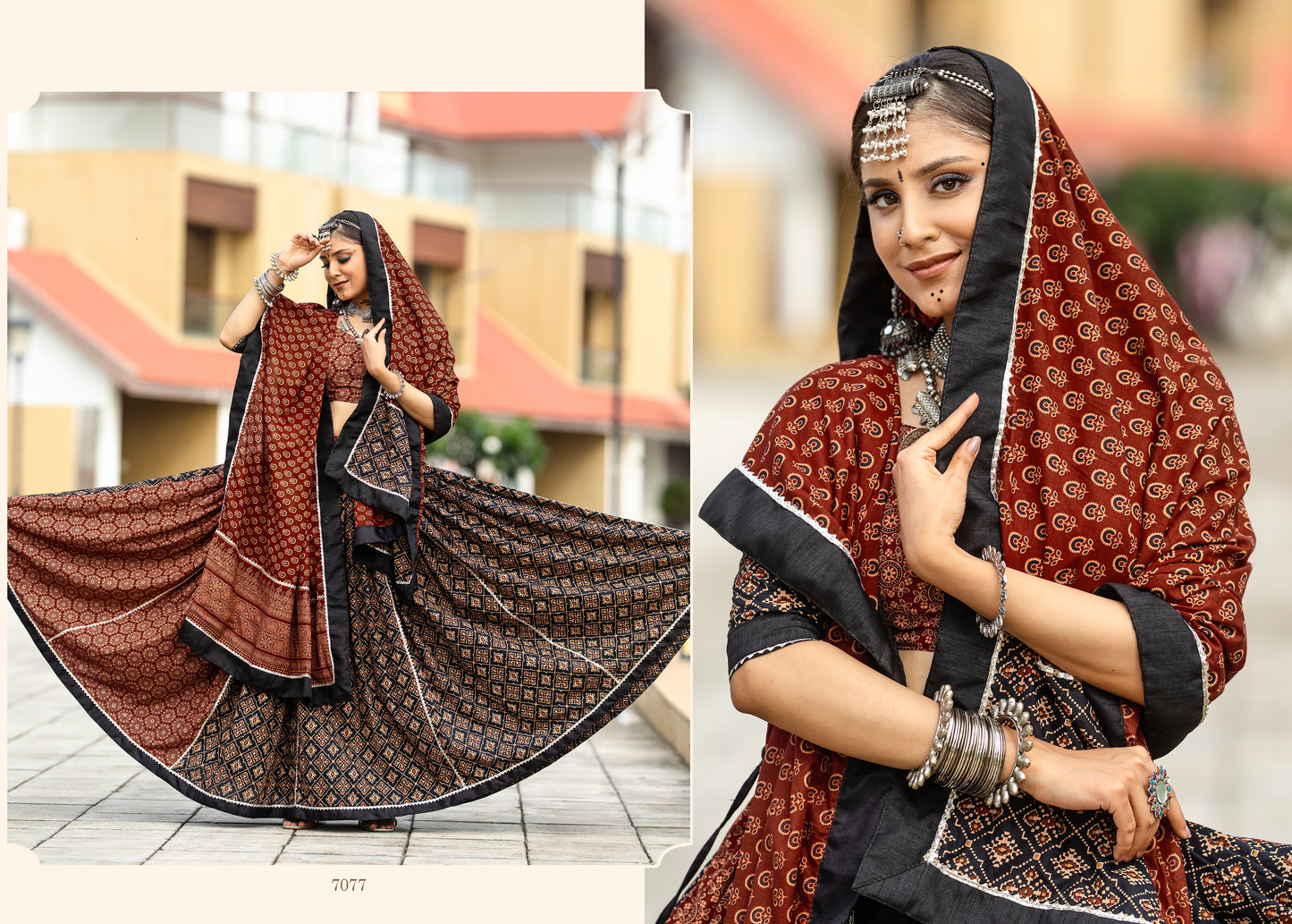 Rajwadi Black Maroon Printed Cotton Navratri Chaniya Choli