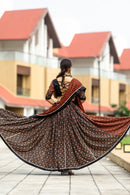 Rust Brown & Black Ajrakh Print Navratri Chaniya Choli – Traditional Ethnic Festival Wear