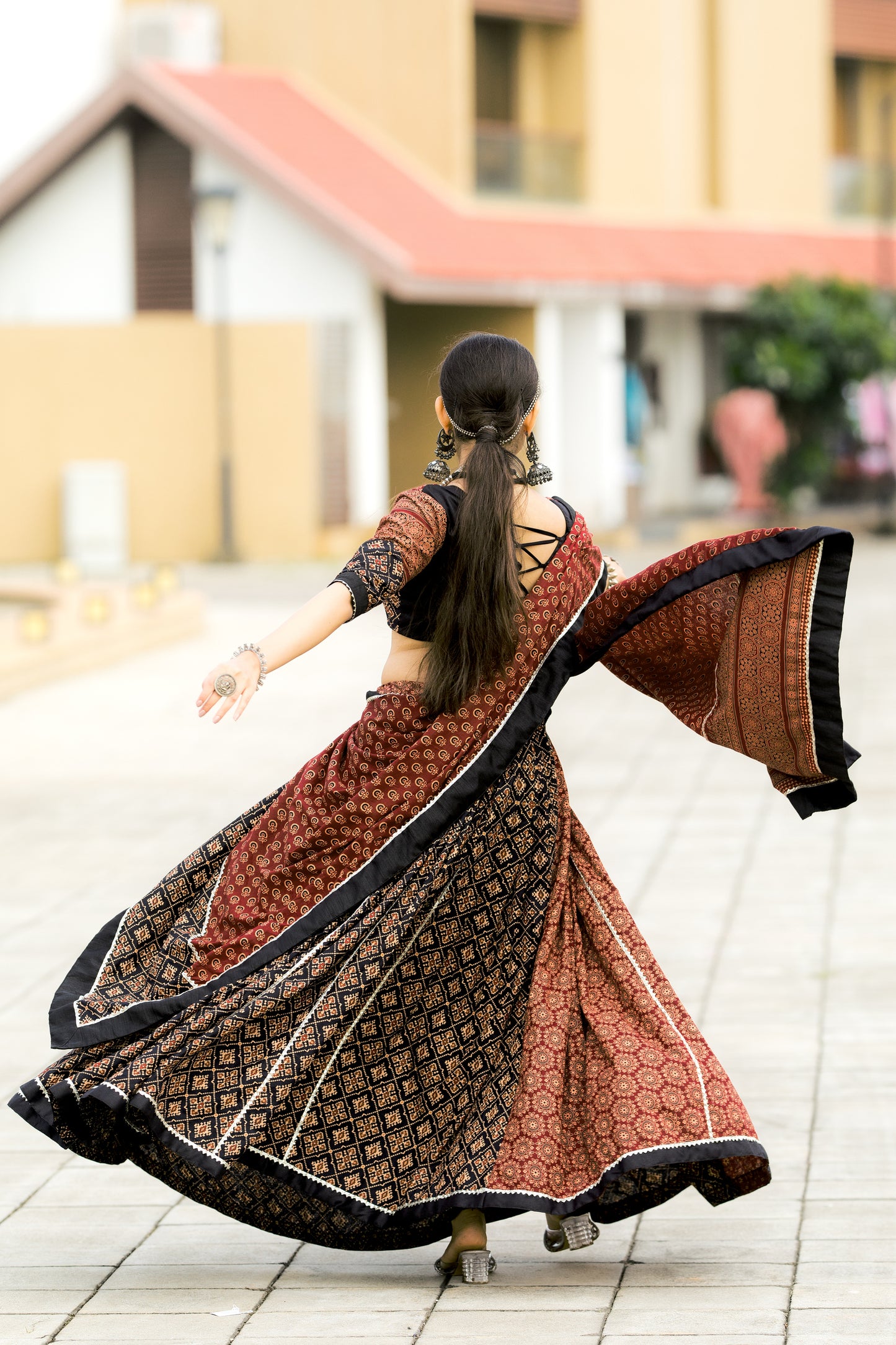Rajwadi Black Maroon Printed Cotton Navratri Chaniya Choli
