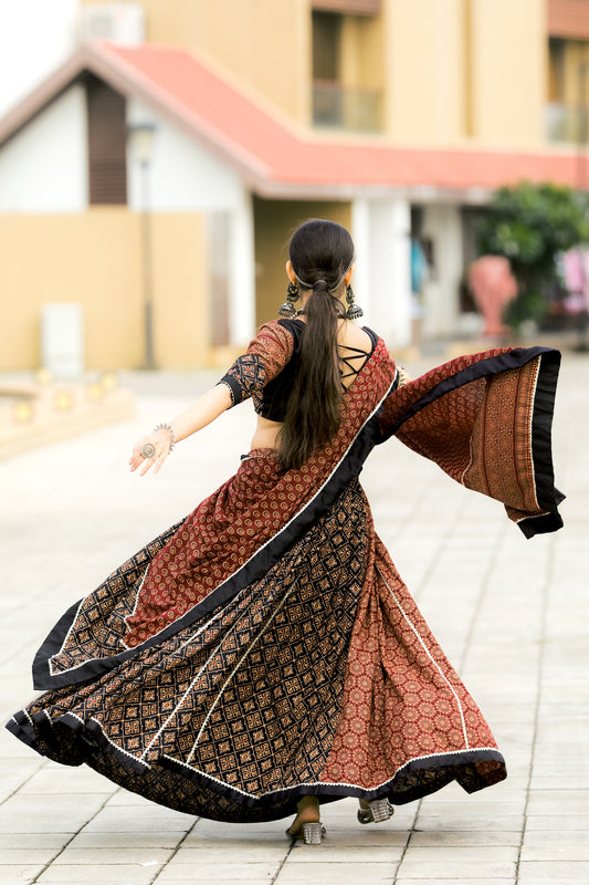 Rajwadi Black Maroon Printed Cotton Navratri Chaniya Choli