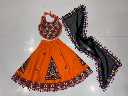 Orange Kids Navratri Chaniya Choli with Embroidered Blouse & Dupatta (4–5 Years)