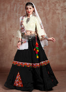 White & Black Kutchi Embroidered Navratri Chaniya Choli with Tassel Work Dupatta – Festival Garba Outfit