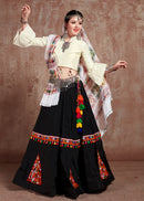 White & Black Kutchi Embroidered Navratri Chaniya Choli with Tassel Work Dupatta – Festival Garba Outfit