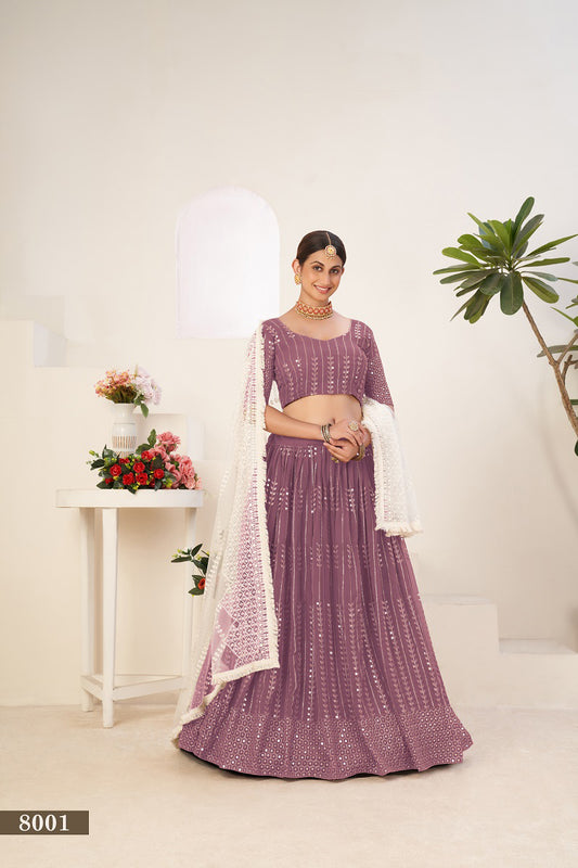 Exquisite Purple Georgette Lehenga Choli with Sequins