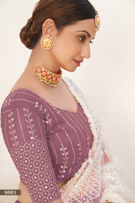 Exquisite Purple Georgette Lehenga Choli with Sequins