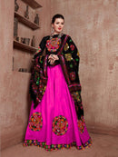 Pink & Black Gamthi Embroidered Navratri Lehenga Choli with Dupatta