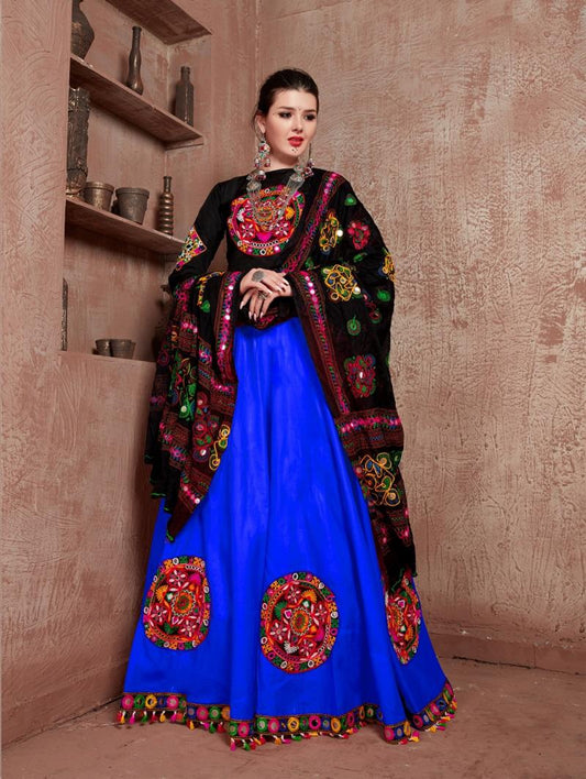 Royal Blue & Black Gamthi Embroidered Navratri Lehenga Choli with Dupatta