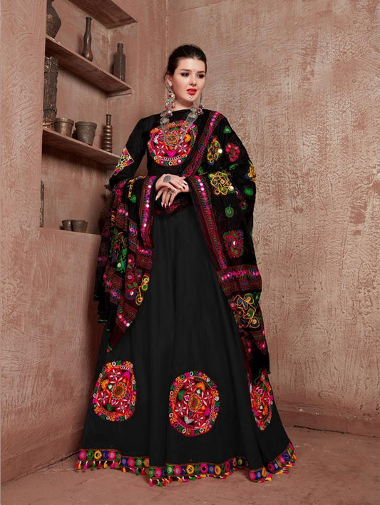 Black Gamthi Embroidered Navratri Lehenga Choli with Dupatta