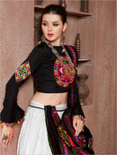 White & Black Gamthi Embroidered Navratri Lehenga Choli with Dupatta