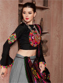 Traditional Gamthi Work Embroidered Black & Grey Navratri Lehenga Choli with Dupatta