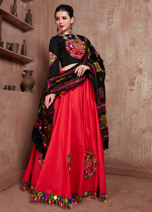 Black & Red Kutchi Embroidery Navratri Chaniya Choli – Traditional Mirror Work Lehenga Choli with Dupatta