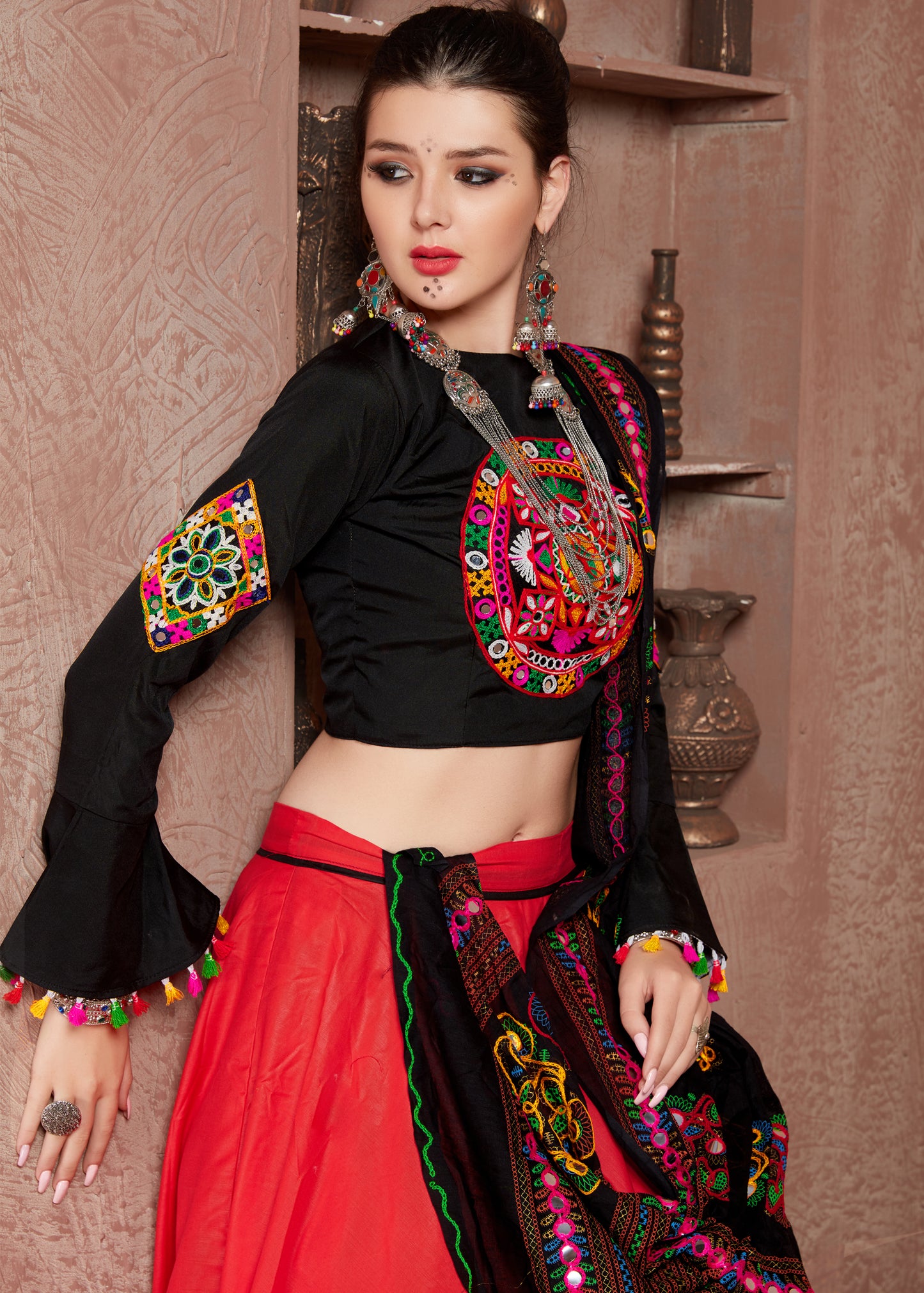 Black & Red Kutchi Embroidery Navratri Chaniya Choli – Traditional Mirror Work Lehenga Choli with Dupatta