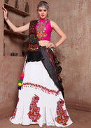 Navratri Special Pink & White Chaniya Choli with Black Embroidered Dupatta – Garba & Festival Wear