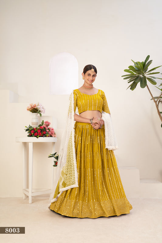 Vibrant Mustard Georgette Lehenga Choli with Sequins