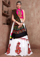 Navratri Special Pink & White Chaniya Choli with Black Embroidered Dupatta – Garba & Festival Wear