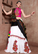 Navratri Special Pink & White Chaniya Choli with Black Embroidered Dupatta – Garba & Festival Wear