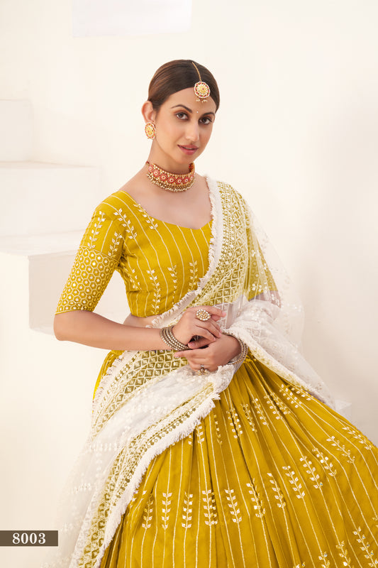 Vibrant Mustard Georgette Lehenga Choli with Sequins