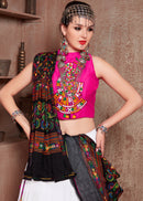 Navratri Special Pink & White Chaniya Choli with Black Embroidered Dupatta – Garba & Festival Wear