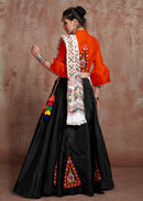 Black Lehenga with Orange Blouse & White Gamthi Work Dupatta – Traditional Navratri Chaniya Choli