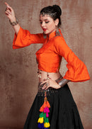 Black Lehenga with Orange Blouse & White Gamthi Work Dupatta – Traditional Navratri Chaniya Choli