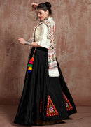 Black Embroidered Lehenga with White Blouse & Multicolor Gamthi Work Dupatta – Navratri & Festive Wear