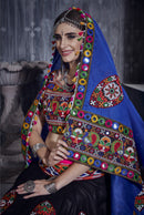 Designer Pink & Black Navratri Lehenga Choli with Blue Dupatta – Traditional Gamthi & Mirror Work
