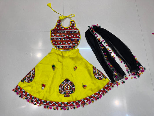 Yellow Baby Girl Navratri Chaniya Choli with Embroidered Blouse & Dupatta (Lemon) (2–3 Years)