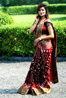 Elegant Maroon Bandhani Printed Saree with Contrast Blouse – Traditional Festive Wear