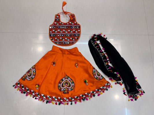 Orange Baby Girl Navratri Chaniya Choli with Embroidered Blouse & Dupatta (2–3 Years)
