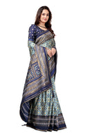 Navy Blue & Sky Blue Banarasi Silk Saree with Geometric Weaving Design & Contrast Blouse