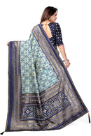 Navy Blue & Sky Blue Banarasi Silk Saree with Geometric Weaving Design & Contrast Blouse