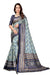 Navy Blue & Sky Blue Banarasi Silk Saree with Geometric Weaving Design & Contrast Blouse