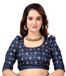Navy Blue & Sky Blue Banarasi Silk Saree with Geometric Weaving Design & Contrast Blouse