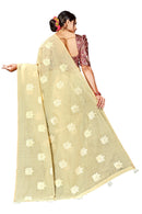 Elegant Cream Chanderi Saree with Golden Leaf Embroidery & Maroon  Satin  Blouse
