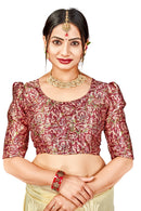 Elegant Cream Chanderi Saree with Golden Leaf Embroidery & Maroon  Satin  Blouse