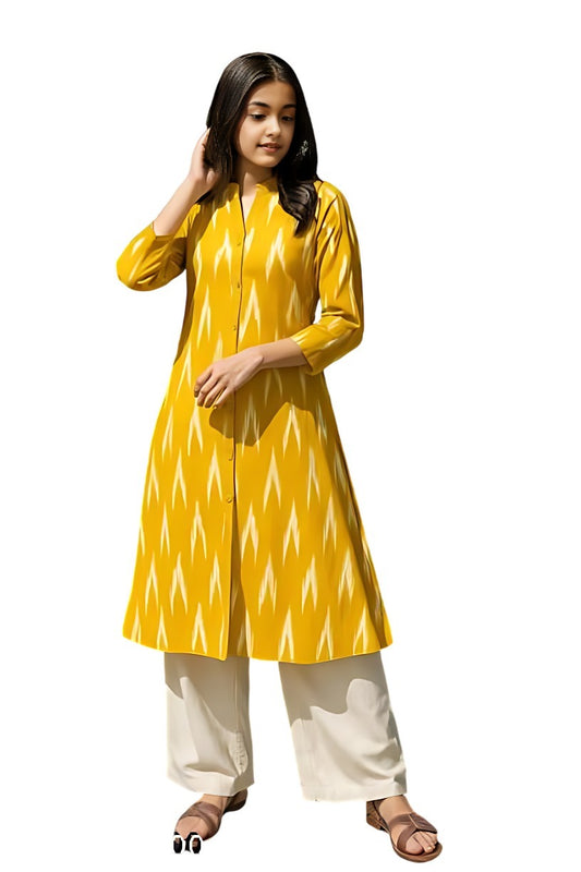 Yellow South Cotton Printed Kurti Set with Pants
