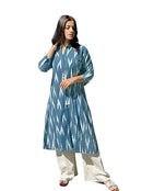 Blue South Cotton Kurti with Pant Set – Printed Ikat Design | Comfortable Daily & Office Wear