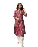 South Cotton Ikat Print A-Line Kurti Set (Red & Off-White)