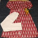 South Cotton Ikat Print A-Line Kurti Set (Red & Off-White)